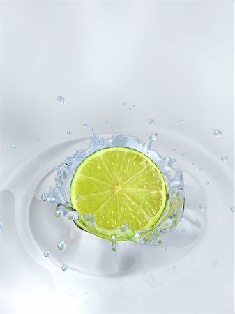 simsearch:859-03982247,k - 3d rendered illustration of a lime falling into water Stock Photo - Budget Royalty-Free & Subscription, Code: 400-03995077