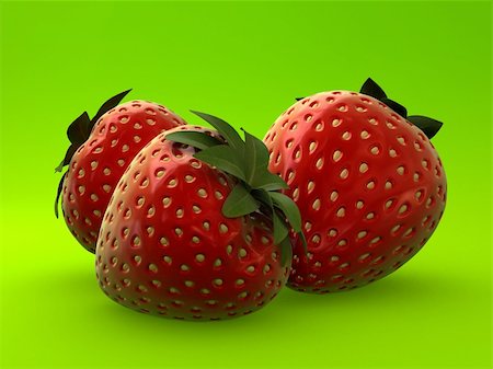 simsearch:400-04502584,k - 3d rendered illustration of three strawberries on a green background Foto de stock - Super Valor sin royalties y Suscripción, Código: 400-03995098