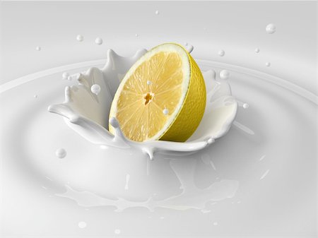 smoothie splash - 3d rendered illustration of a lemon falling into milk Stock Photo - Budget Royalty-Free & Subscription, Code: 400-03995107