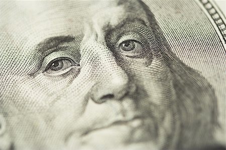 simsearch:400-06390365,k - Close-up of Benjamin Franklin, one hundred dollars note. Shallow dof, focus on eyes. Foto de stock - Super Valor sin royalties y Suscripción, Código: 400-03995535