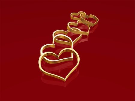 simsearch:400-08980419,k - 3d golden hearts over red background with reflection Stock Photo - Budget Royalty-Free & Subscription, Code: 400-03996192