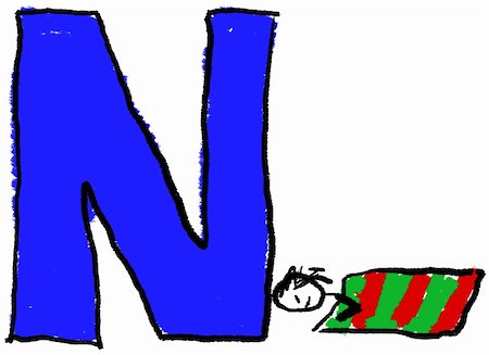 simsearch:400-04623628,k - A childlike drawing of the letter N, with a person taking a Nap Stock Photo - Budget Royalty-Free & Subscription, Code: 400-03996819