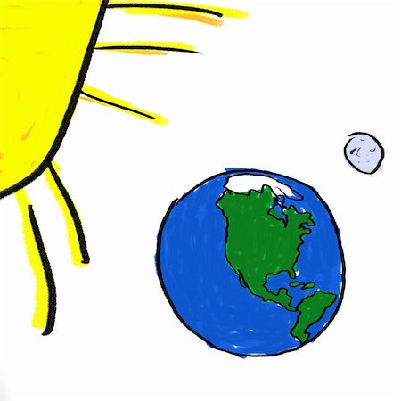 simsearch:400-04849381,k - A childlike drawing of the earth moon and sun Foto de stock - Super Valor sin royalties y Suscripción, Código: 400-03996810