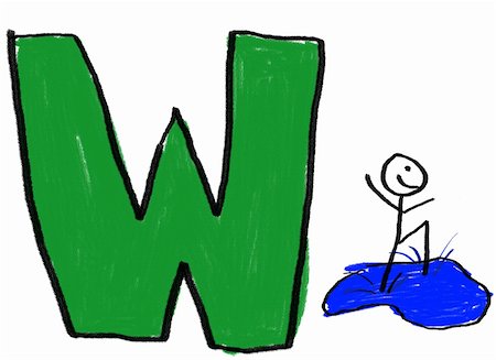 A childlike drawing of the letter W, with a stick man splashing in water Stock Photo - Budget Royalty-Free & Subscription, Code: 400-03996820
