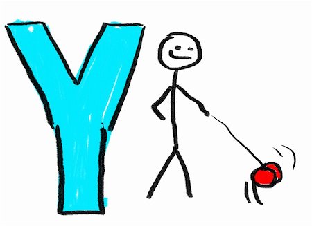 A childlike drawing of the letter Y, with a stick man playing with a yo-yo Stock Photo - Budget Royalty-Free & Subscription, Code: 400-03996822