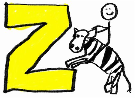 simsearch:400-04623628,k - A childlike drawing of the letter Z, with a stick man riding a zebra Stock Photo - Budget Royalty-Free & Subscription, Code: 400-03996823