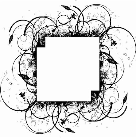 simsearch:400-06455036,k - Abstract floral ink splat border design in black and white Stock Photo - Budget Royalty-Free & Subscription, Code: 400-03997100