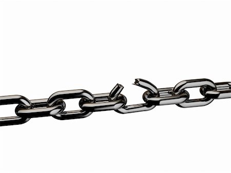 Conceptual broken chain isolated on white background - rendered in 3d Stock Photo - Budget Royalty-Free & Subscription, Code: 400-03997241