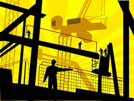 Illustration of silhouette of in a workers standing factory Stock Photo - Budget Royalty-Free & Subscription, Code: 400-03998402