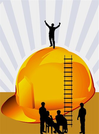 Illustration of silhouette men near a  hardhat with climbing ladder Stock Photo - Budget Royalty-Free & Subscription, Code: 400-03998412