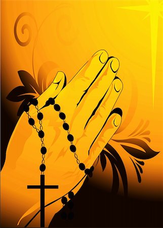 rosario - Illustration of a hand and rosary in floral background Foto de stock - Super Valor sin royalties y Suscripción, Código: 400-03998471