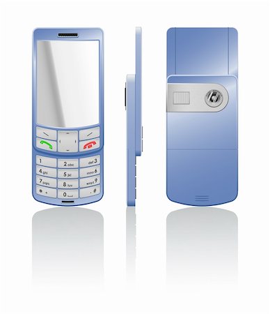 simsearch:400-06429921,k - Vector photorealistic illustration of a blue cellphone-slider with white buttons, open Stockbilder - Microstock & Abonnement, Bildnummer: 400-03998615