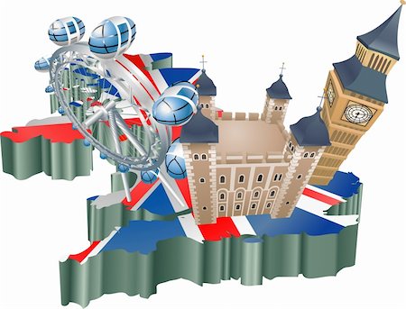 An illustration of some tourist attractions in the uk, signifies United Kingdom tourism Stock Photo - Budget Royalty-Free & Subscription, Code: 400-03999167