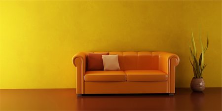 simsearch:400-03964208,k - 3d interior with modern couch and plant Stockbilder - Microstock & Abonnement, Bildnummer: 400-03999513