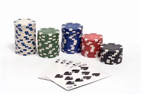 A royal straight flush hand with colored poker chips. Stock Photo - Budget Royalty-Free & Subscription, Code: 400-03990092