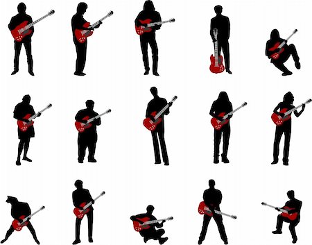 rock music clip art - rock guitar players silhouettes Foto de stock - Super Valor sin royalties y Suscripción, Código: 400-03990653