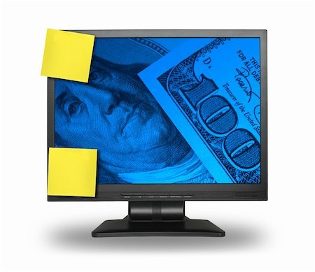 simsearch:400-03949678,k - LCD screen with money background and two blank yellow notes, gentle shadow in front, photo inside is my property Foto de stock - Super Valor sin royalties y Suscripción, Código: 400-03991252