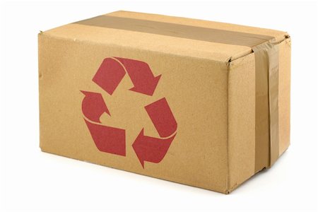 close-up of cardboard box with recyclable symbol against white background Stock Photo - Budget Royalty-Free & Subscription, Code: 400-03991289