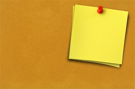 simsearch:400-04497952,k - close-up of two yellow notes thumbtacked to brown paper Stock Photo - Budget Royalty-Free & Subscription, Code: 400-03991313