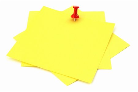 simsearch:400-07091159,k - three yellow sticky notes thumbtacked to white background, focus is set on thumbtack Foto de stock - Royalty-Free Super Valor e Assinatura, Número: 400-03991408