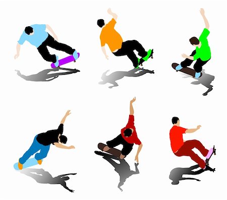 colored silhouettes of a skateboarder in action Stock Photo - Budget Royalty-Free & Subscription, Code: 400-03992381