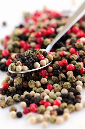 red peppercorn - Mixed assorted peppercorns on white background macro Stock Photo - Budget Royalty-Free & Subscription, Code: 400-03992505