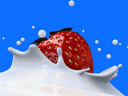 3d rendered illustration of a milk splash with a strawberry Stock Photo - Budget Royalty-Free & Subscription, Code: 400-03993133