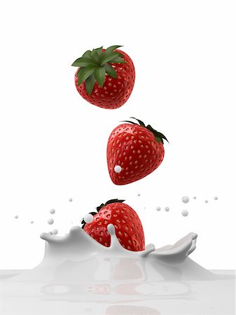 3d rendered illustration of strawberries falling into milk Stock Photo - Budget Royalty-Free & Subscription, Code: 400-03993154