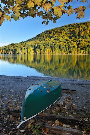 forest sky view - Canoe on Shore, Niedernach, Walchensee, Bavaria, Germany Stock Photo - Premium Royalty-Free, Code: 600-04424947