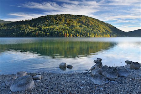 forest sky view - Rocky Shore by Lake in Autumn, Niedernach, Walchensee, Bavaria, Germany Stock Photo - Premium Royalty-Free, Code: 600-04424948