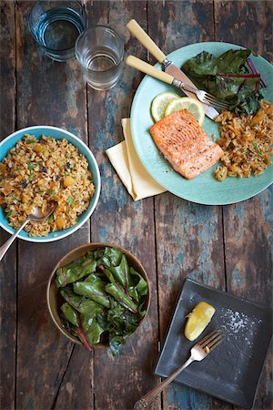 plate table not person - Trout, Rice and Chard Dinner Stock Photo - Premium Royalty-Free, Code: 600-04625553