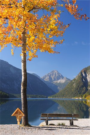 simsearch:600-05524241,k - Bench and Wooden Cross by Poplar Tree in Autumn, Plansee, Tyrol, Austria Foto de stock - Sin royalties Premium, Código: 600-05524242