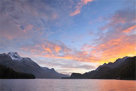 simsearch:600-06038281,k - Silsersee at Sunset, Engadin, Grisons, Switzerland Stock Photo - Premium Royalty-Free, Code: 600-05524275