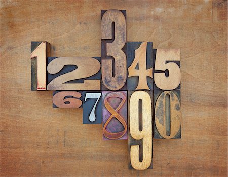 seis (número) - Wooden Letterpress Numbers Foto de stock - Sin royalties Premium, Código: 600-05524422