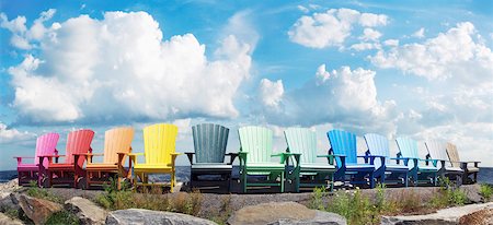 simsearch:600-03698079,k - Muskoka Chairs by Lake Foto de stock - Sin royalties Premium, Código: 600-05524671