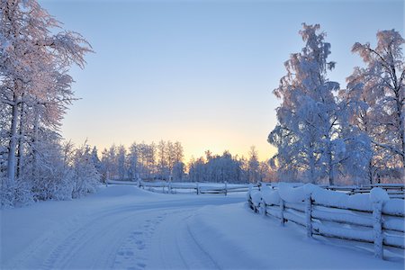 sunrise and roads - Snow Covered Road, Kuusamo, Northern Ostrobothnia, Finland Stock Photo - Premium Royalty-Free, Code: 600-05610043