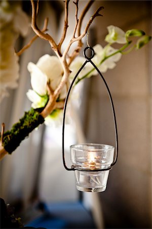 Tea Light Hanging from Branch Foto de stock - Sin royalties Premium, Código: 600-05786663