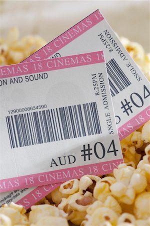 entertainment - Movie Tickets and Popcorn Stock Photo - Premium Royalty-Free, Code: 600-05803390