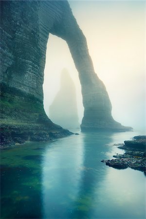 rock (rock formations or landmass) - Natural Arch and Sea Stack in Mist, Etretat, Normandy, France Stock Photo - Premium Royalty-Free, Code: 600-05803668