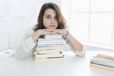 stack of text books - Teenage Girl Studying, Rome, Lazio, Italy Stock Photo - Premium Royalty-Free, Code: 600-05821984