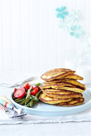 stacked vegetables - Savory Pancakes with Asparagus and Tomatoes Stock Photo - Premium Royalty-Free, Code: 600-06059795