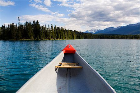 Canoe on Beauvert Lake, Jasper National Park, Alberta, Canada Stock Photo - Premium Royalty-Free, Code: 600-06125579