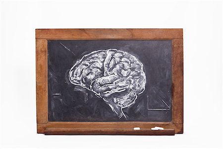 education and still life - Dessin craie du cerveau sur le tableau noir Photographie de stock - Premium Libres de Droits, Code: 600-06282076