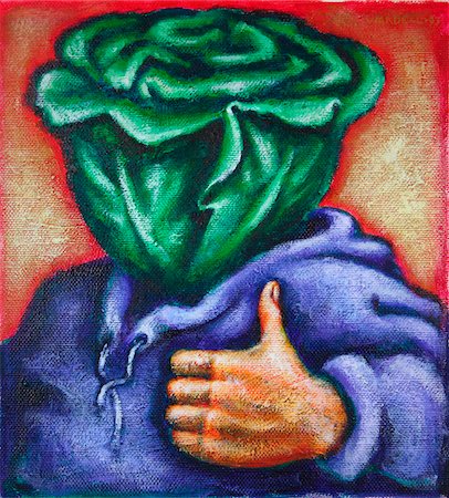 fondo anaranjado - Illustration of Healthy Person with Lettuce for Head Foto de stock - Sin royalties Premium, Código: 600-06282084