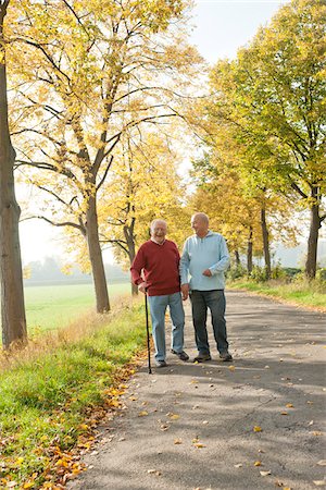 Seniors hommes marchant sur le chemin bordé d'arbres en automne, Lampertheim, Hesse, Allemagne Photographie de stock - Premium Libres de Droits, Code: 600-06397472