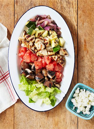 Chopped Meats and Vegetables on Plate with Feta Cheese on Side Stock Photo - Premium Royalty-Free, Code: 600-06397648