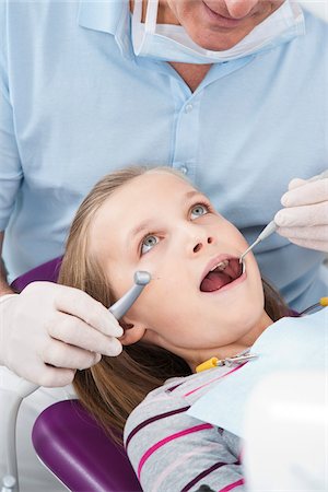 dental bib - Dentist Checking Girl's Teeth at Appointment, Germany Stock Photo - Premium Royalty-Free, Code: 600-06438940