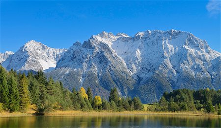 snow tree alps - Lake Luttensee with Karwendel Mountain Range, near Mittenwald, Werdenfelser Land, Upper Bavaria, Bavaria, Germany Stock Photo - Premium Royalty-Free, Code: 600-06471306