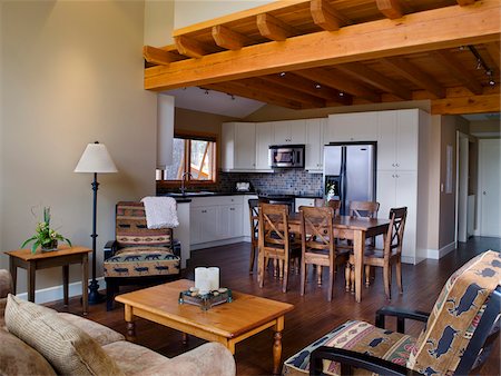 elegant kitchen - Living room and kitchen, Okanagan Valley, British Columbia, Canada Stock Photo - Premium Royalty-Free, Code: 600-06674968