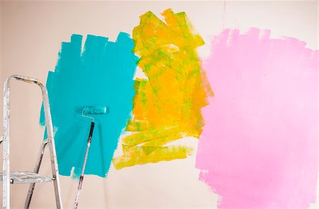 peinture - Sample of Three Paint Colors on Wall Foto de stock - Sin royalties Premium, Código: 600-06679390